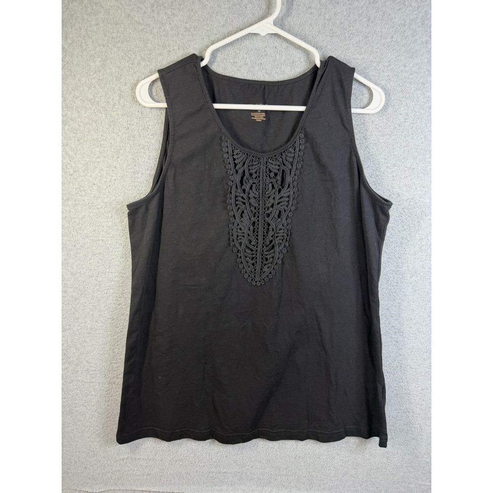 Northcrest Tank Top Womens 1X Black Crochet Lace Scoop Neck Plus Sleeveless
